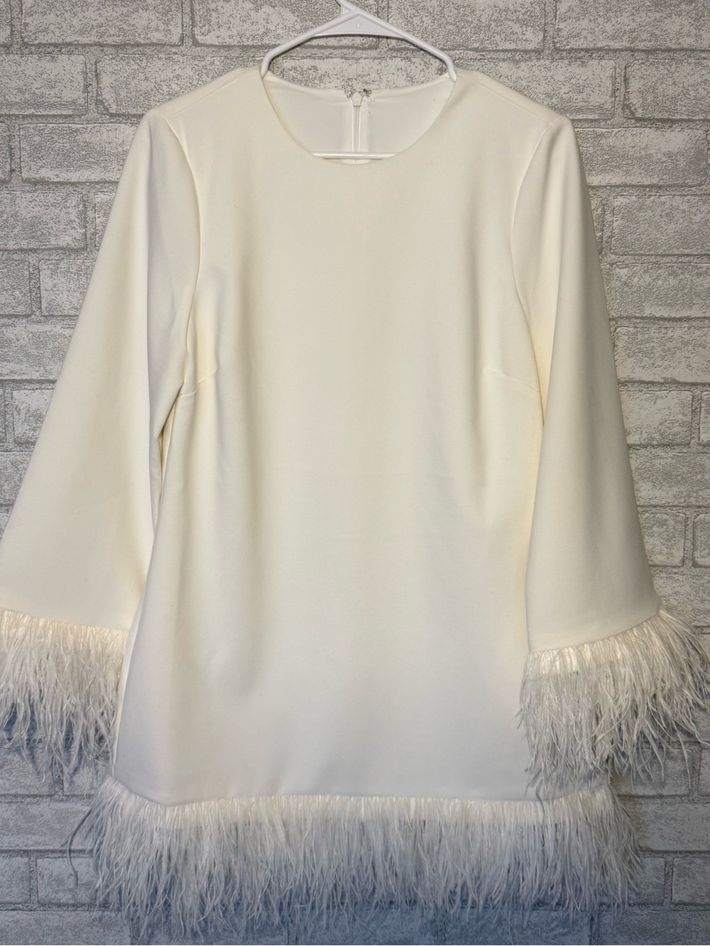 Likely Cream Feather-Trim Mini Dress